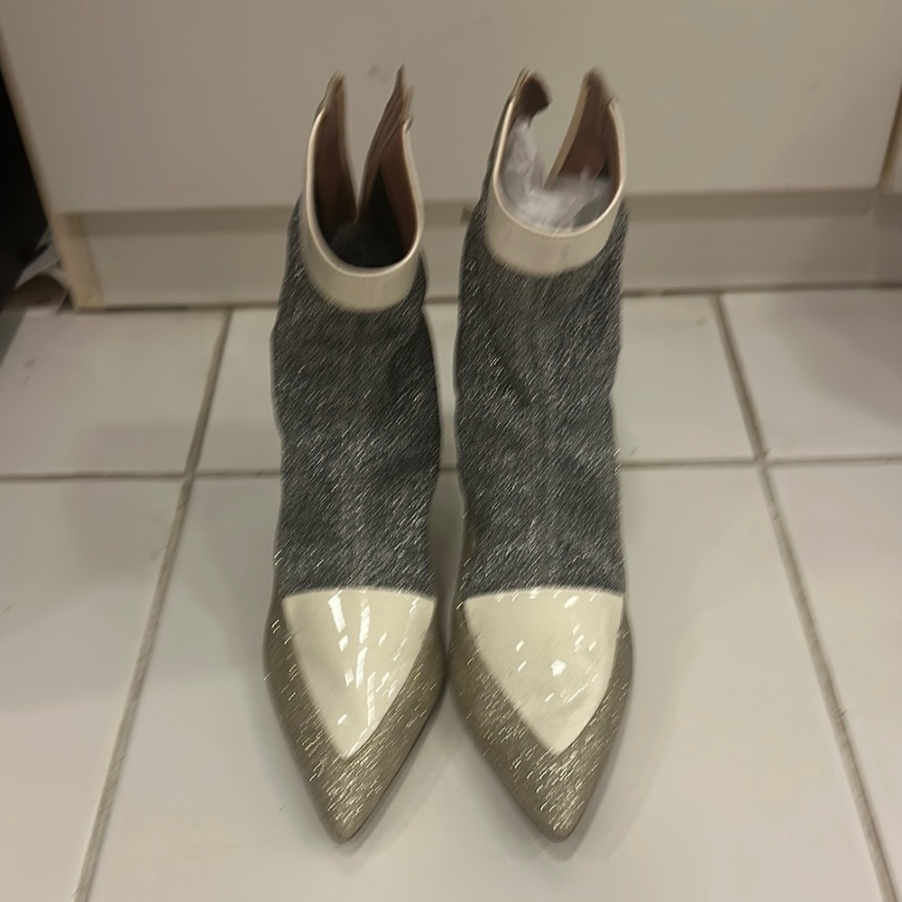 Tabitha Simmons Gray and Cream Heeled Boots